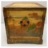 Very Old Oriental Wooden Tea Box With Oriental Designs 13 1/2" x 14" x 17"