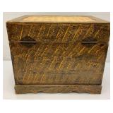 Very Old Oriental Wooden Tea Box With Oriental Designs 13 1/2" x 14" x 17"