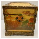 Very Old Oriental Wooden Tea Box With Oriental Designs 13 1/2" x 14" x 17"