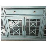Turquoise Painted Console Cabinet With Glass-Lattice Doors - 60 in Wide, 30 in High