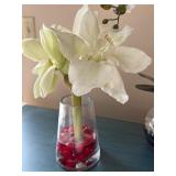 Vintage Porcelain Cat Figurine made by Alcobaca and Two Floral Vase Arrangements