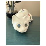 Vintage Porcelain Cat Figurine made by Alcobaca and Two Floral Vase Arrangements