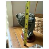 Bear Bust Sculpture with Heart-Shaped Wooden Stool, Glass Ashtrays, Wicker Basket & Jewelry Dish