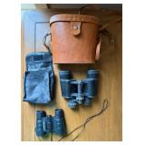 Binocular Set: Bushmaster 7x35 Binoculars with Leather Carry Case - Vintage Field Glasses Set