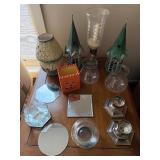 Green Metal Church Lanterns (2) - Crackle-Glaze Pots (2) - Halloween Pumpkin Box - Diamond Glass Cube