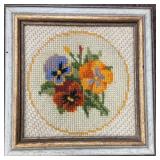 Embroidered Bird & Floral Wall Art Set - 3 Framed Cross-Stitch Panels & Seashell Decor & Matchstick Star