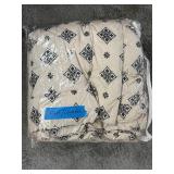 Full/Queen Size Comforter - Beige with Navy Damask Pattern (Fall Style)