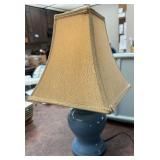 Table Lamp - Beige Fabric Shade, Blue Ceramic Base