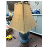 Table Lamp - Beige Fabric Shade, Blue Ceramic Base