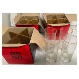 Tall Glass Tumblers - Clear Glass with Gold Rim (Lot of 12)