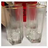 Tall Glass Tumblers - Clear Glass with Gold Rim (Lot of 12)