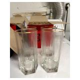 Tall Glass Tumblers - Clear Glass with Gold Rim (Lot of 12)