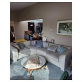 Sectional Sofa - 103-Inch Long Beige Damask Upholstery