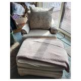 Armchair & Ottoman Set - Beige Upholstery, 33 x 33 x 30 in