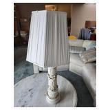 Table Lamp - White Ceramic with Floral Carved Column, 36in Tall