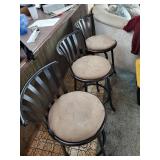 Bar Stools Cushioned Seats - Black Metal Frame (Lot of 3)