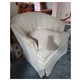 Cream Upholstered Club Chair - Curved Back, Vertical Channeling, 20 in W x 27 in D x 27 in H