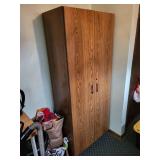 Oak Wood Wardrobe Cabinet - Tall Double-Door Armoire for Storage