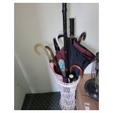 Shillelagh from Ireland with Wicker Umbrella Stand & Assorted Umbrellas incl Golf Umbrellas