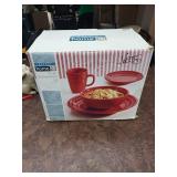 Casual Home Red Ribbed Dinnerware 4 Dinner, 6 Salad, 2 Bowls, 2 Mugs