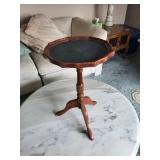 Vintage Wooden Pedestal Side Table with Leather-Inset Octagonal Top