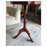 Vintage Wooden Pedestal Side Table with Leather-Inset Octagonal Top