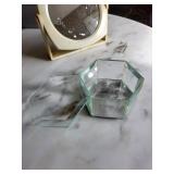 Round Vanity Mirror with Hexagonal & Rectangular Glass Boxes - 3-Piece Set