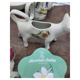 Vintage Porcelain Figurines & Honolulu Cookie Tin - Christmas 1985 Ornament & Rabbits
