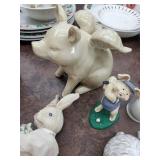 Vintage Porcelain Figurines & Honolulu Cookie Tin - Christmas 1985 Ornament & Rabbits