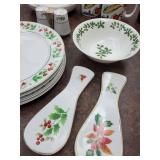 Holly Border Christmas Dinnerware Set - 6 Dinner Plates & Bowl & 2 Spoons and Salt and Pepper Set