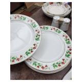 Holly Border Christmas Dinnerware Set - 6 Dinner Plates & Bowl & 2 Spoons and Salt and Pepper Set