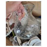 Bubble Glass Vase & 2 Vintage Rag Dolls with Lace Bonnets - Vintage Decor