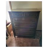 Dark Wood 5 Drawer Dresser Chest with Brass Handles