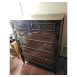 Dark Wood 5 Drawer Dresser Chest with Brass Handles