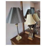 Vintage Brass Table Lamps - Palm-Tree Bird Base with Beige Shade (Lot of 2)