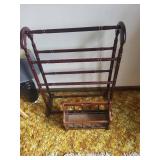 Vintage Spindle Bed Frame with Matching Magazine Rack - Dark Wood