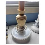 Table Lamps (Lot of 3) - Vintage Mixed Styles: White/Blue Ceramic, Wood-Pillar, Teal Shade