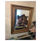 Ornate Gold Frame Wall Mirror - 30-Inch Tall, Beaded Inner Edge