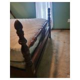 Four-Poster Bed in Dark Wood with Carved Finials