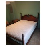 Four-Poster Bed in Dark Wood with Carved Finials