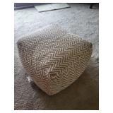 Beige Chevron Upholstered Square Ottoman - 28in Footstool