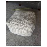 Beige Chevron Upholstered Square Ottoman - 28in Footstool