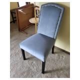 Blue Velvet Dining Chair - Nailhead Trim, Light Blue Upholstery