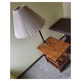 Lamp on Oak End Table with Beige Pleated Shade