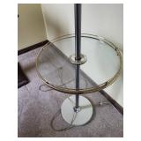 Floor Lamp With Glass Shelf - Chrome Pole & Beige Fabric Shade