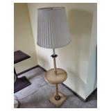 Floor Lamp - Vintage Mid-Century With Round Shelf & Pleated Shade