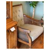 Vintage Wooden Armchairs with Tufted Upholstery and Cane Detailing