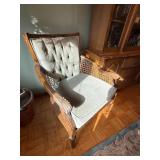 Vintage Wooden Armchairs with Tufted Upholstery and Cane Detailing