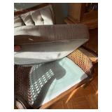 Vintage Wooden Armchairs with Tufted Upholstery and Cane Detailing