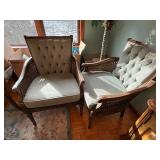 Vintage Wooden Armchairs with Tufted Upholstery and Cane Detailing